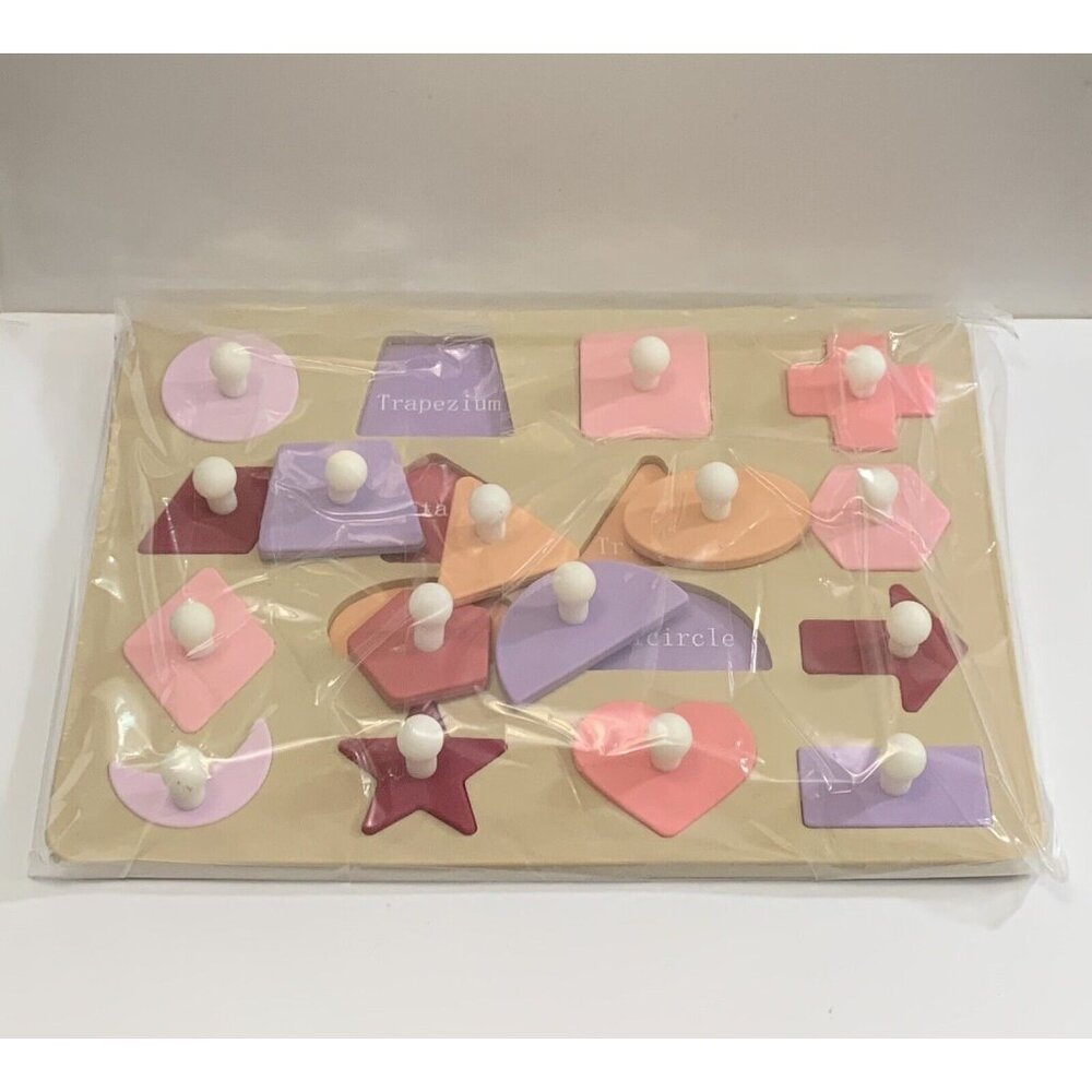 Silicone Puzzle Toy 16 Shapes Soft Peg Knobs Toddlers Pink Purple